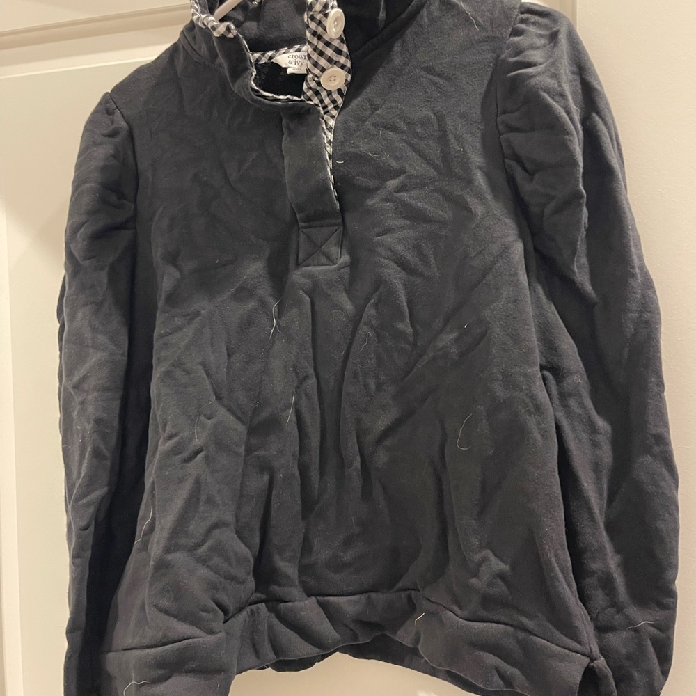 Crown & Ivy Charcoal Hoodie with Gingham Collar
